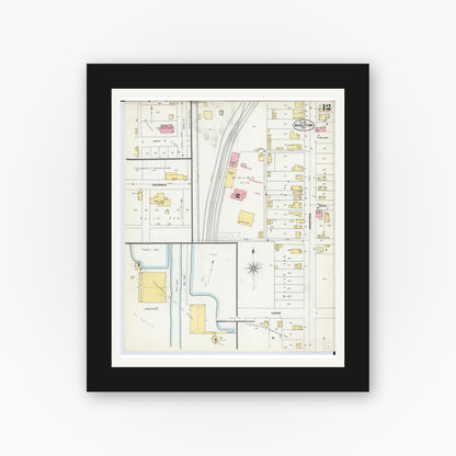 Old map wall art mockup — black gallery frame with white mat — Sanborn Fire Insurance Map from Middletown, Butler County, Ohio (1901), Sheet #0012