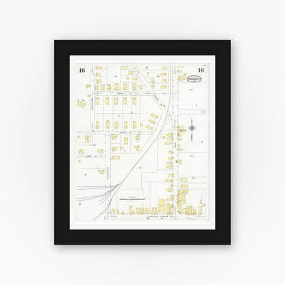 Old map wall art mockup — black gallery frame with white mat — Sanborn Fire Insurance Map from Panama City, Bay County, Florida (1927), Sheet #0016