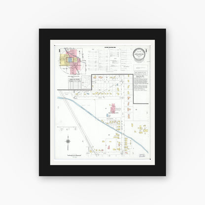Old map wall art mockup — black gallery frame with white mat — Sanborn Fire Insurance Map from Arcanum, Darke County, Ohio (1951) - Complete Map Set