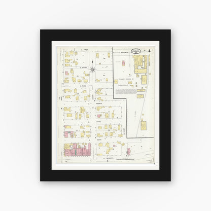 Old map wall art mockup — black gallery frame with white mat — Sanborn Fire Insurance Map from Auburn, De Kalb County, Indiana (1907), Sheet #0004