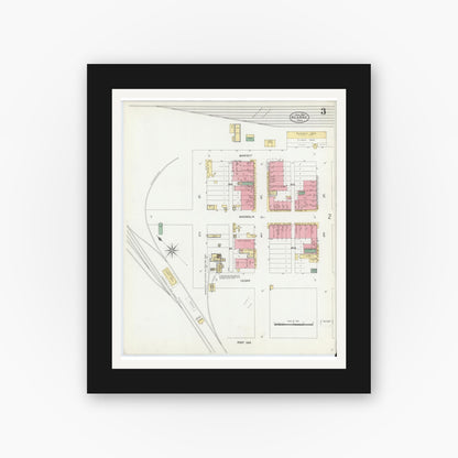 Old map wall art mockup — black gallery frame with white mat — Sanborn Fire Insurance Map from Hearne, Robertson County, Texas (1906), Sheet #0003