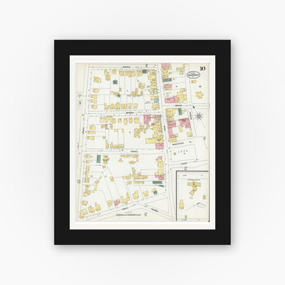 Old map wall art mockup — black gallery frame with white mat — Sanborn Fire Insurance Map from Hackensack, Bergen County, New Jersey (1902), Sheet #0010