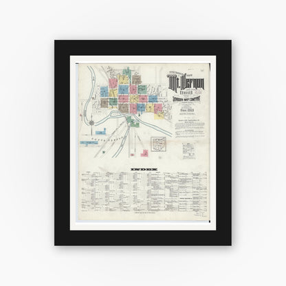 Old map wall art mockup — black gallery frame with white mat — Sanborn Fire Insurance Map from Mount Vernon, Knox County, Ohio (1913), Sheet #0001