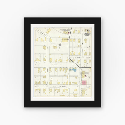 Old map wall art mockup — black gallery frame with white mat — Sanborn Fire Insurance Map from Tarboro, Edgecombe County, North Carolina (1913), Sheet #0010