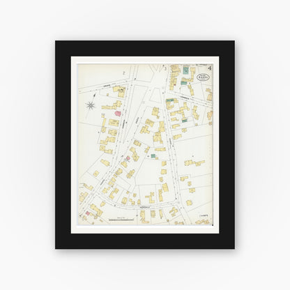 Old map wall art mockup — black gallery frame with white mat — Sanborn Fire Insurance Map from Barre, Worcester County, Massachusetts (1905), Sheet #0004