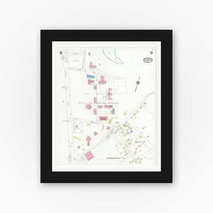 Old map wall art mockup — black gallery frame with white mat — Sanborn Fire Insurance Map from Andover, Essex County, Massachusetts (1930), Sheet #0009