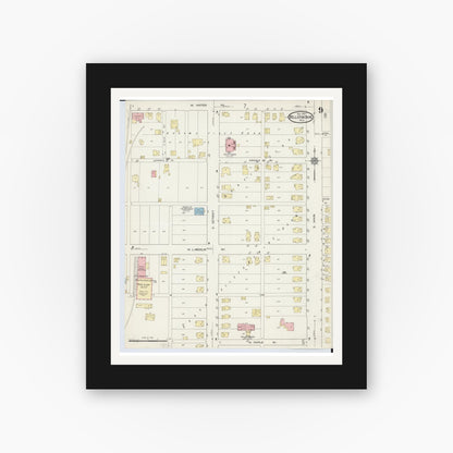 Old map wall art mockup — black gallery frame with white mat — Sanborn Fire Insurance Map from Bellefontaine, Logan County, Ohio (1914), Sheet #0009
