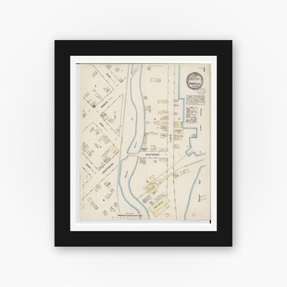 Old map wall art mockup — black gallery frame with white mat — Sanborn Fire Insurance Map from Tawas City, Iosco County, Michigan (1884) - Complete Map Set