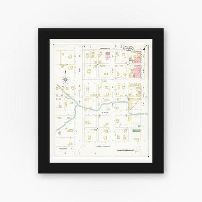 Old map wall art mockup — black gallery frame with white mat — Sanborn Fire Insurance Map from Clarinda, Page County, Iowa (1898), Sheet #0004