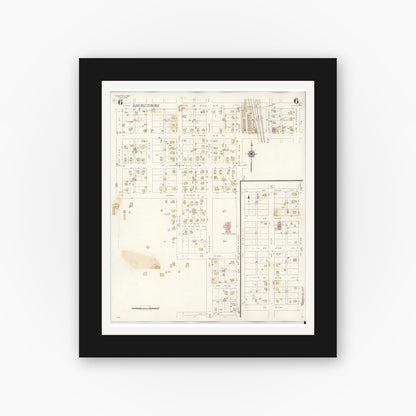 Old map wall art mockup — black gallery frame with white mat — Sanborn Fire Insurance Map from Hampton, Franklin County, Iowa (1944), Sheet #0006