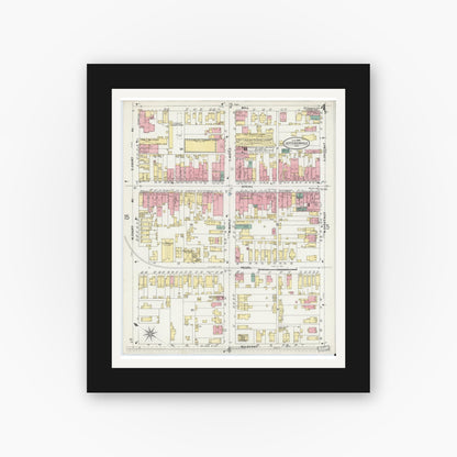 Old map wall art mockup — black gallery frame with white mat — Sanborn Fire Insurance Map from Jeffersonville, Clark County, Indiana (1898), Sheet #0004