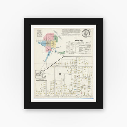 Old map wall art mockup — black gallery frame with white mat — Sanborn Fire Insurance Map from Holley, Orleans County, New York (1914) - Complete Map Set