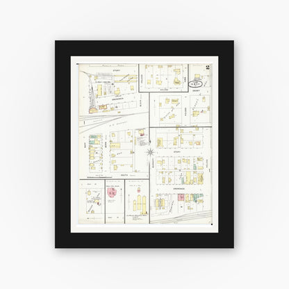 Old map wall art mockup — black gallery frame with white mat — Sanborn Fire Insurance Map from Ames, Story County, Iowa (1896), Sheet #0002