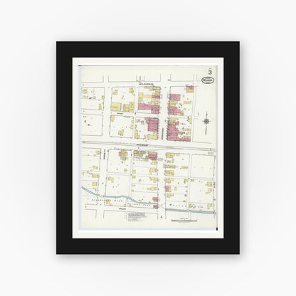 Old map wall art mockup — black gallery frame with white mat — Sanborn Fire Insurance Map from Nevada, Wyandot County, Ohio (1921), Sheet #0003