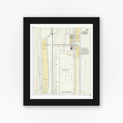 Old map wall art mockup — black gallery frame with white mat — Sanborn Fire Insurance Map from Gladstone, Delta County, Michigan (1913), Sheet #0009