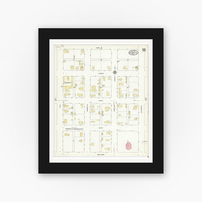 Old map wall art mockup — black gallery frame with white mat — Sanborn Fire Insurance Map from Henrietta, Clay County, Texas (1912), Sheet #0011