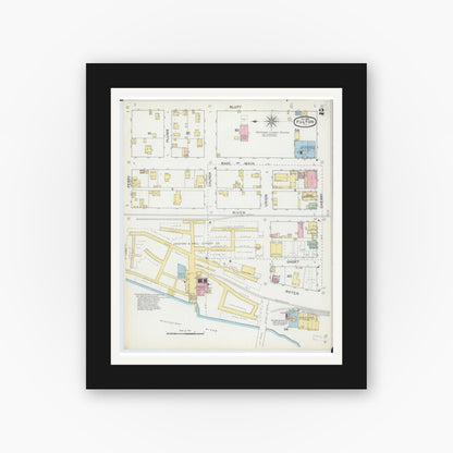 Old map wall art mockup — black gallery frame with white mat — Sanborn Fire Insurance Map from Fulton, Whiteside County, Illinois (1892), Sheet #0002