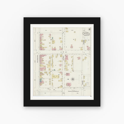 Old map wall art mockup — black gallery frame with white mat — Sanborn Fire Insurance Map from Indiana, Indiana County, Pennsylvania (1887), Sheet #0003
