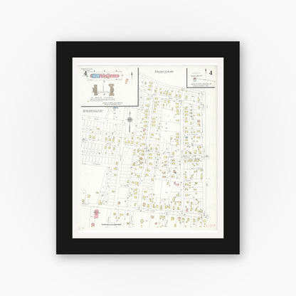 Old map wall art mockup — black gallery frame with white mat — Sanborn Fire Insurance Map from Perryville, Perry County, Missouri (1938), Sheet #0004