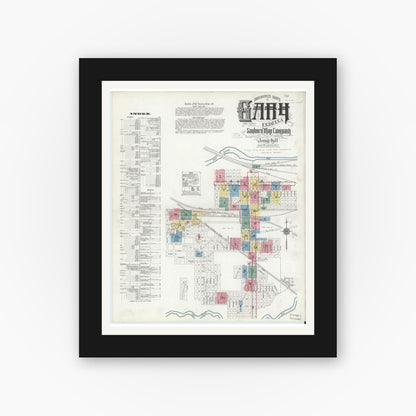 Old map wall art mockup — black gallery frame with white mat — Sanborn Fire Insurance Map from Gary, Lake County, Indiana (1911) - Complete Map Set