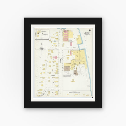 Old map wall art mockup — black gallery frame with white mat — Sanborn Fire Insurance Map from Saint Clair, Saint Clair County, Michigan (1907), Sheet #0008