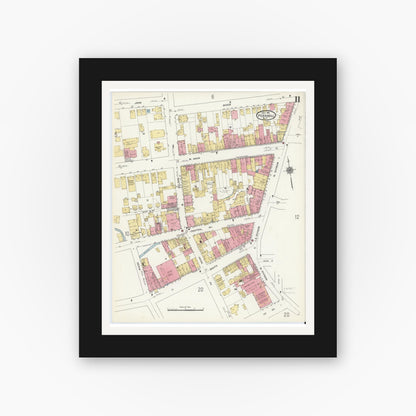 Old map wall art mockup — black gallery frame with white mat — Sanborn Fire Insurance Map from Peekskill, Westchester County, New York (1911), Sheet #0011
