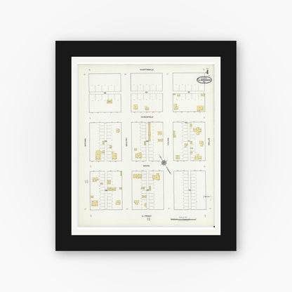 Old map wall art mockup — black gallery frame with white mat — Sanborn Fire Insurance Map from Clarendon, Donley County, Texas (1921), Sheet #0004