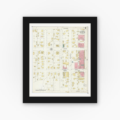 Old map wall art mockup — black gallery frame with white mat — Sanborn Fire Insurance Map from Memphis, Scotland County, Missouri (1898), Sheet #0002