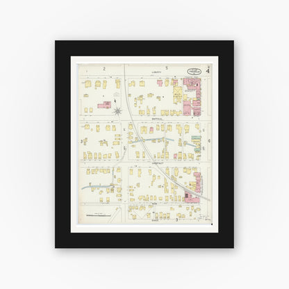 Old map wall art mockup — black gallery frame with white mat — Sanborn Fire Insurance Map from Franklin, Venango County, Pennsylvania (1896), Sheet #0004