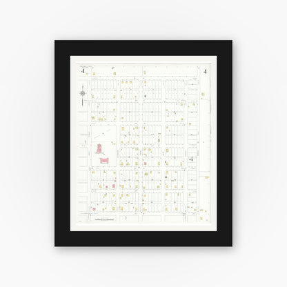 Old map wall art mockup — black gallery frame with white mat — Sanborn Fire Insurance Map from O'Donnell, Lynn And Dawson Counties, Texas (1935), Sheet #0004