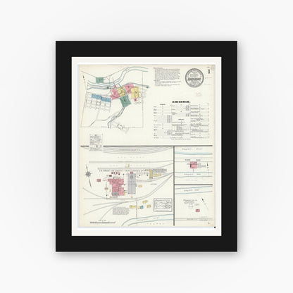 Old map wall art mockup — black gallery frame with white mat — Sanborn Fire Insurance Map from Birdsboro, Berks County, Pennsylvania (1912) - Complete Map Set