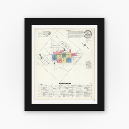 Old map wall art mockup — black gallery frame with white mat — Sanborn Fire Insurance Map from Burlington, Alamance County, North Carolina (1913) - Complete Map Set