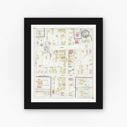 Old map wall art mockup — black gallery frame with white mat — Sanborn Fire Insurance Map from White Pigeon, Saint Joseph County, Michigan (1899), Sheet #0001