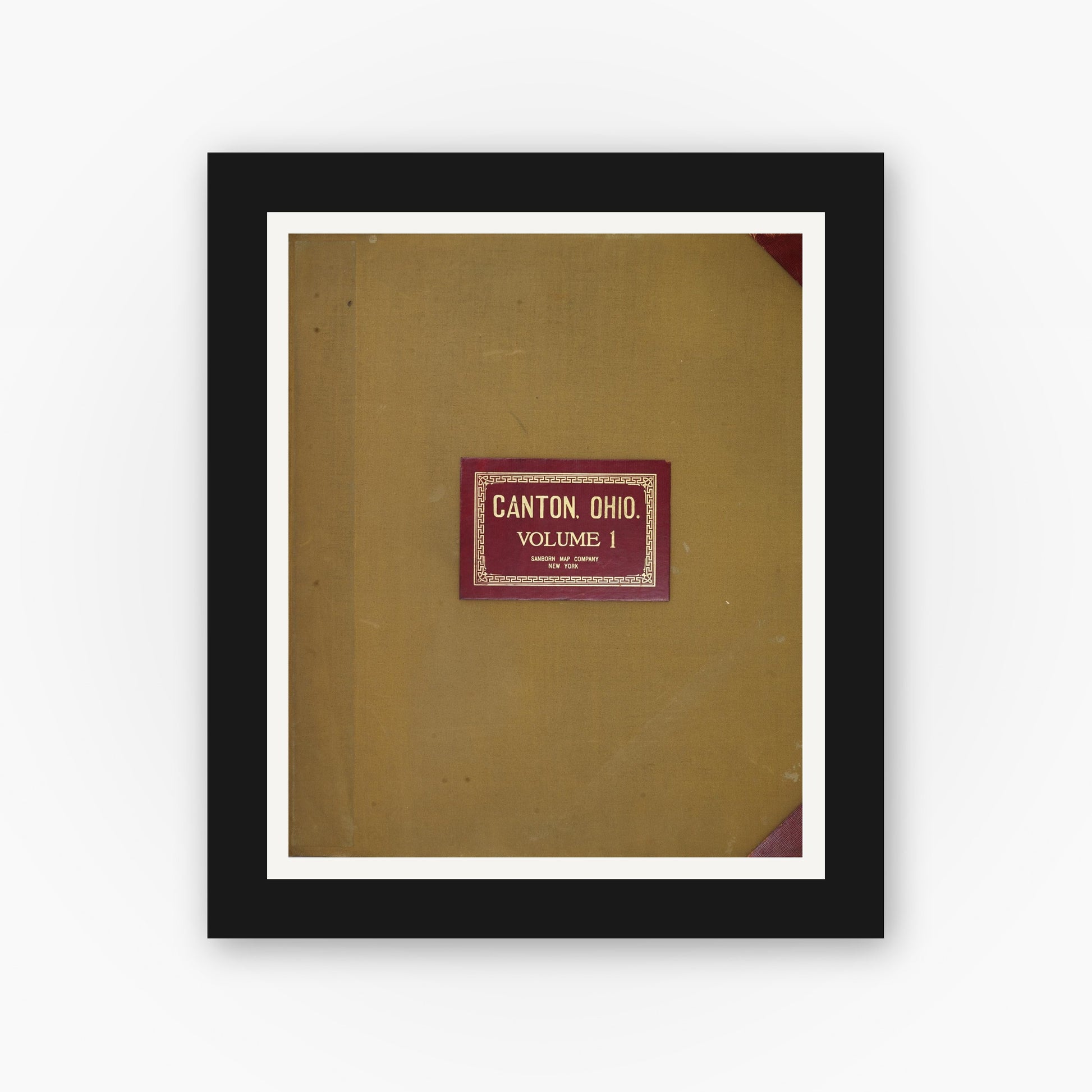 Old map wall art mockup — black gallery frame with white mat — Sanborn Fire Insurance Map from Canton, Stark County, Ohio (1950), Sheet #0001