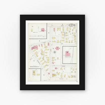 Old map wall art mockup — black gallery frame with white mat — Sanborn Fire Insurance Map from Chicopee, Hampden County, Massachusetts (1896), Sheet #0007