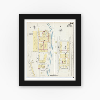 Old map wall art mockup — black gallery frame with white mat — Sanborn Fire Insurance Map from Houston, Harris County, Texas (1890), Sheet #0028