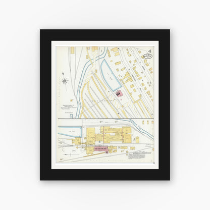 Old map wall art mockup — black gallery frame with white mat — Sanborn Fire Insurance Map from Austin, Potter County, Pennsylvania (1903), Sheet #0004