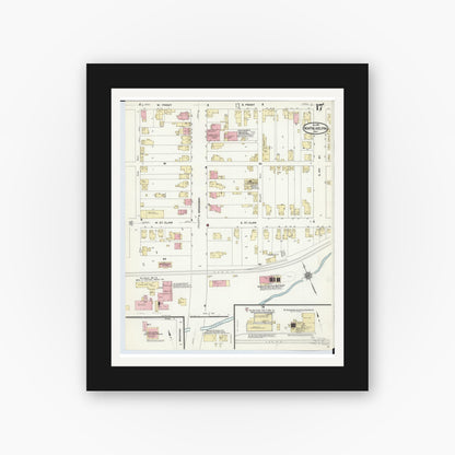 Old map wall art mockup — black gallery frame with white mat — Sanborn Fire Insurance Map from New Philadelphia, Tuscarawas County, Ohio (1910), Sheet #0017