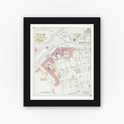 Old map wall art mockup — black gallery frame with white mat — Sanborn Fire Insurance Map from Canton, Stark County, Ohio (1891), Sheet #0014