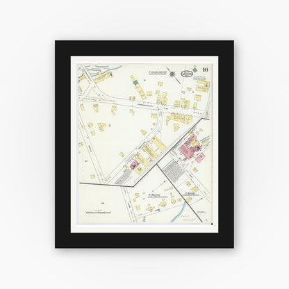 Old map wall art mockup — black gallery frame with white mat — Sanborn Fire Insurance Map from Concord, Middlesex County, Massachusetts (1909), Sheet #0010