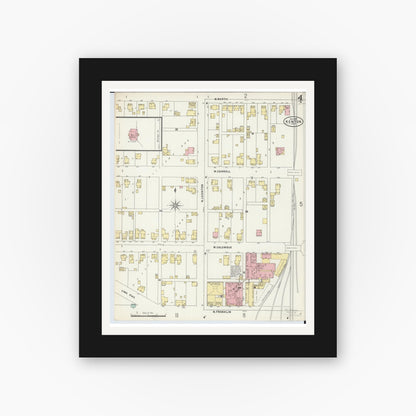 Old map wall art mockup — black gallery frame with white mat — Sanborn Fire Insurance Map from Kenton, Hardin County, Ohio (1897), Sheet #0004