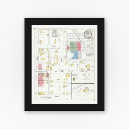 Old map wall art mockup — black gallery frame with white mat — Sanborn Fire Insurance Map from Malden, Dunklin County, Missouri (1900), Sheet #0001