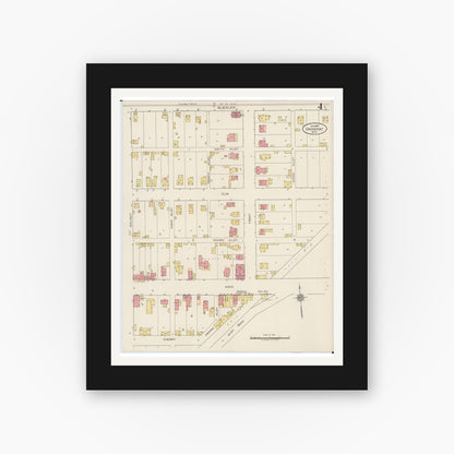 Old map wall art mockup — black gallery frame with white mat — Sanborn Fire Insurance Map from Groveport, Franklin County, Ohio (1922), Sheet #0004