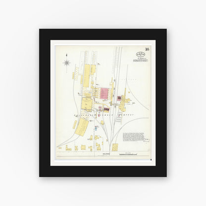 Old map wall art mockup — black gallery frame with white mat — Sanborn Fire Insurance Map from Kinston, Lenoir County, North Carolina (1908), Sheet #0016