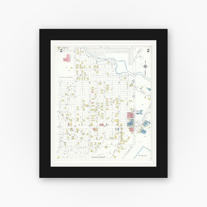 Old map wall art mockup — black gallery frame with white mat — Sanborn Fire Insurance Map from Safety Harbor, Pinellas County, Florida (1933), Sheet #0002