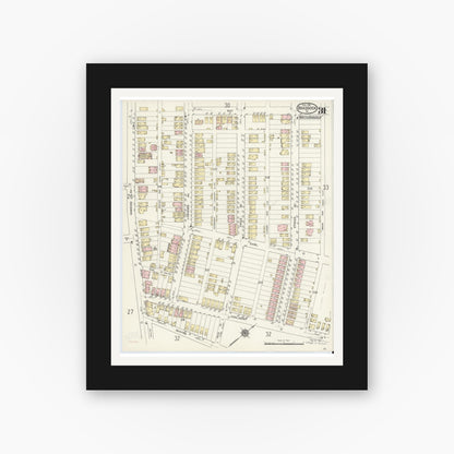 Old map wall art mockup — black gallery frame with white mat — Sanborn Fire Insurance Map from Braddock, Allegheny County, Pennsylvania (1914), Sheet #0031
