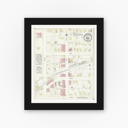 Old map wall art mockup — black gallery frame with white mat — Sanborn Fire Insurance Map from Sidell, Vermilion County, Illinois (1914) - Complete Map Set