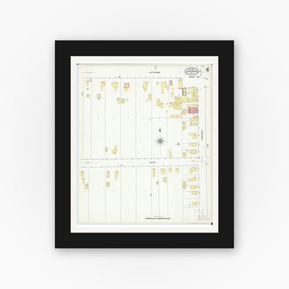 Old map wall art mockup — black gallery frame with white mat — Sanborn Fire Insurance Map from Jefferson, Ashtabula County, Ohio (1909), Sheet #0004