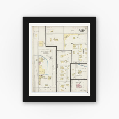 Old map wall art mockup — black gallery frame with white mat — Sanborn Fire Insurance Map from Sherman, Grayson County, Texas (1888), Sheet #0006
