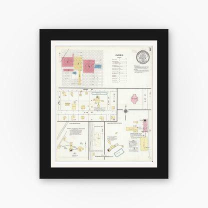 Old map wall art mockup — black gallery frame with white mat — Sanborn Fire Insurance Map from Cooper, Delta County, Texas (1909) - Complete Map Set